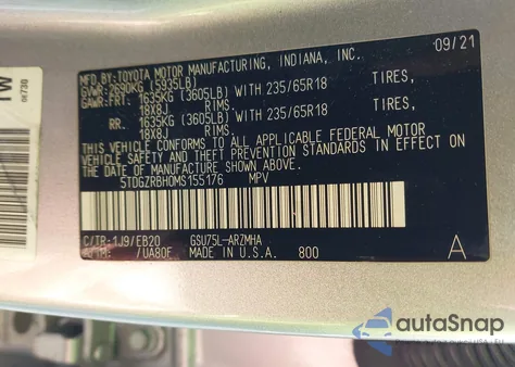 2021 Toyota Highlander Xle from USA, damaged, VIN 5TDGZRBH0MS155176